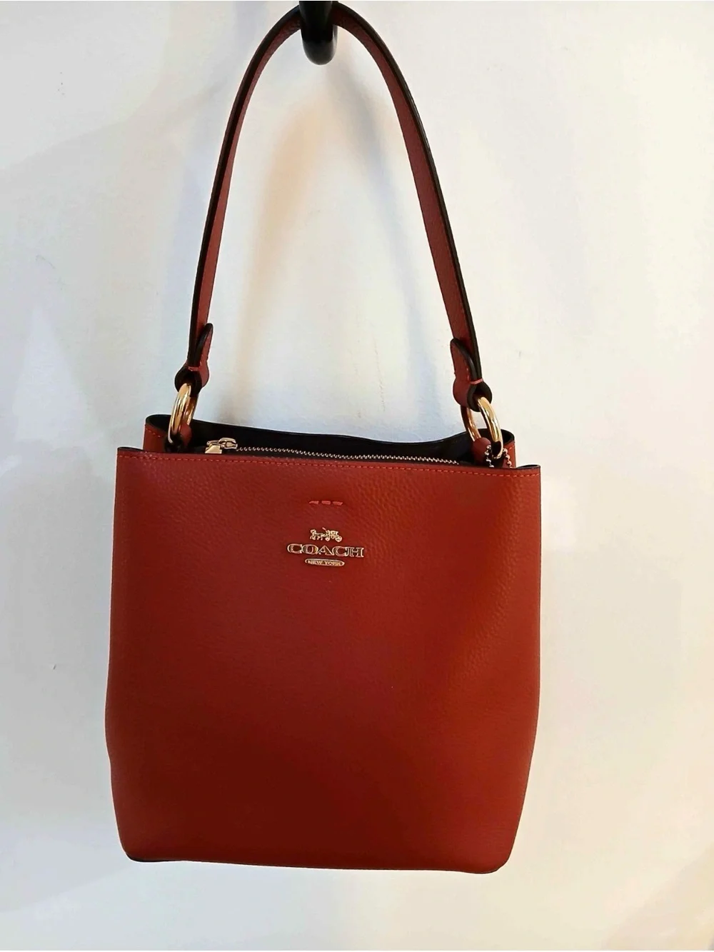 Coach Pebble Leather Shoulder Bag in Rust Red with Gold Hardware